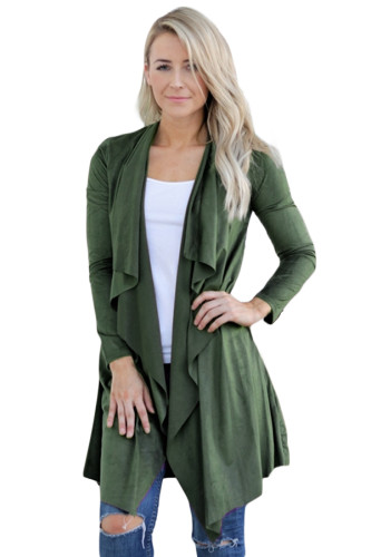 Army Green Faux Suede Open Cardigan