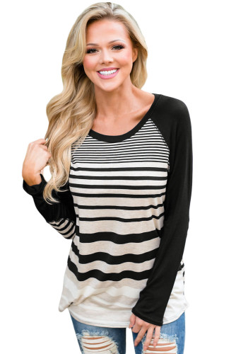 Black Striped Patch Elbow Raglan Blouse