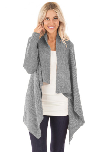 Gray Waterfall Long Sleeve Sweater Cardigan