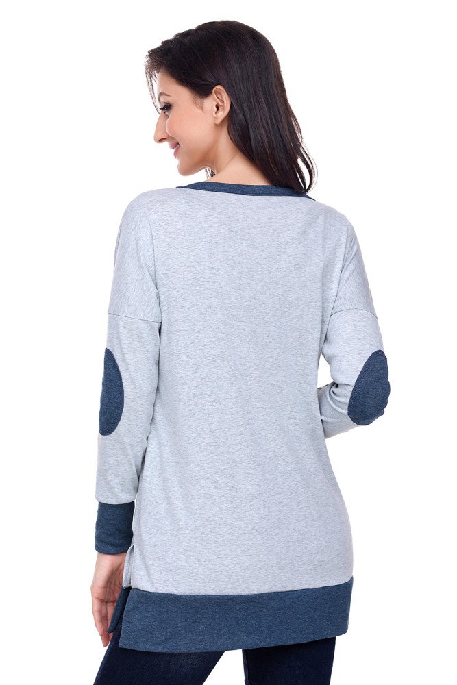 Grey Side Pocket Elbow Patch Colorblock Tunic