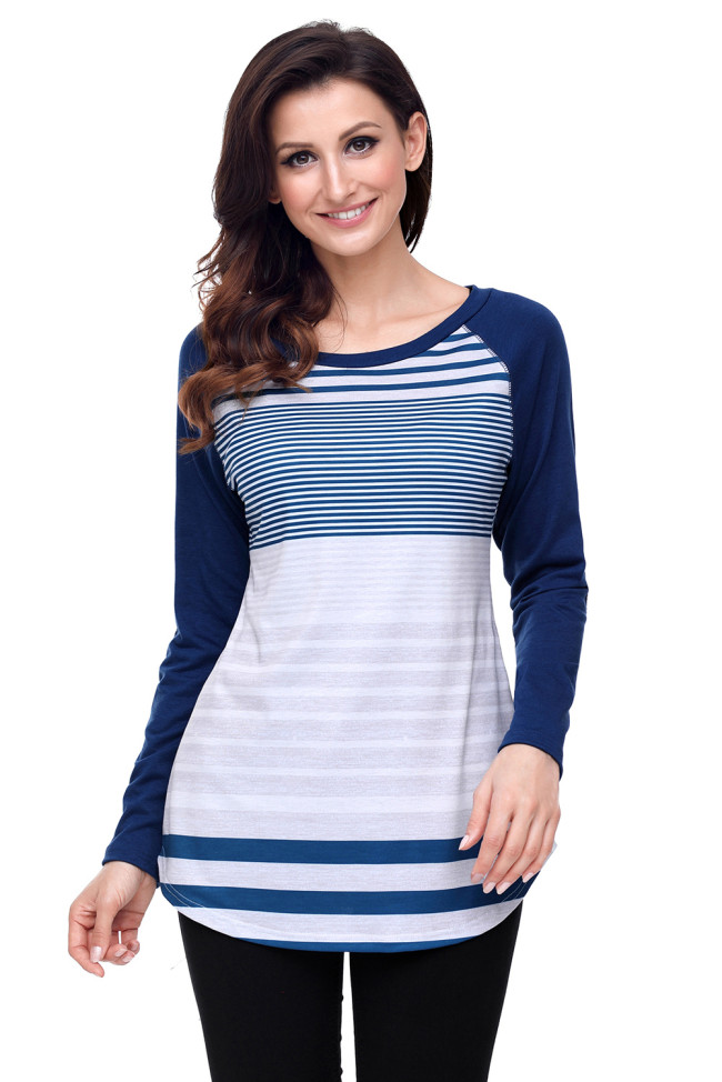Navy Striped Patch Elbow Raglan Blouse
