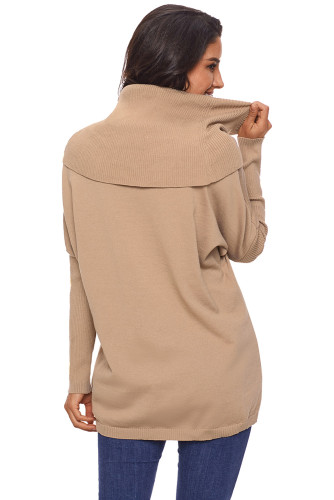 Khaki Cozy Cowl Neck Long Sleeve Sweater
