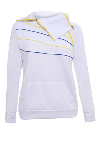 Zip and Piping Trim White Sweatshirt