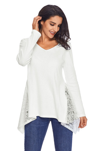 Graceful Lace Inset Side White Womens Top