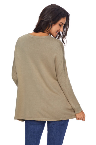 Khaki Oversize Fit Pocket Sweater Tunic
