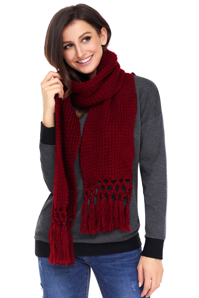 Burgundy Cozy Chunky Knit Tassel Scarf