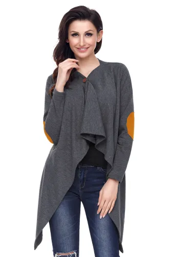 Gray Elbow Patch Women Cardigan