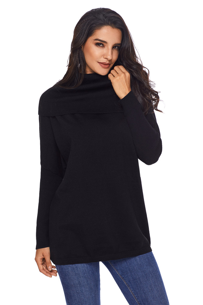 Black Cozy Cowl Neck Long Sleeve Sweater