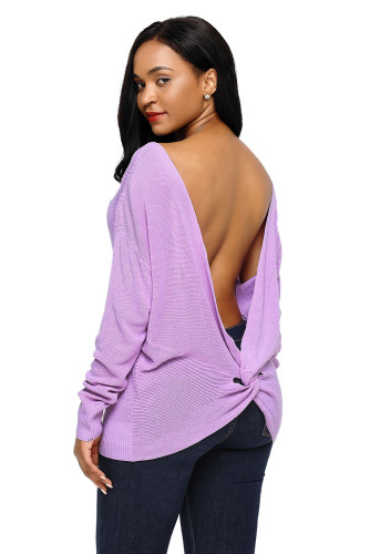 Violet Knit Sweater with Twist Back Detail