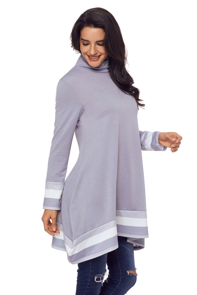 Stylish Varsity Striped Grey Long Sleeve Tunic Top