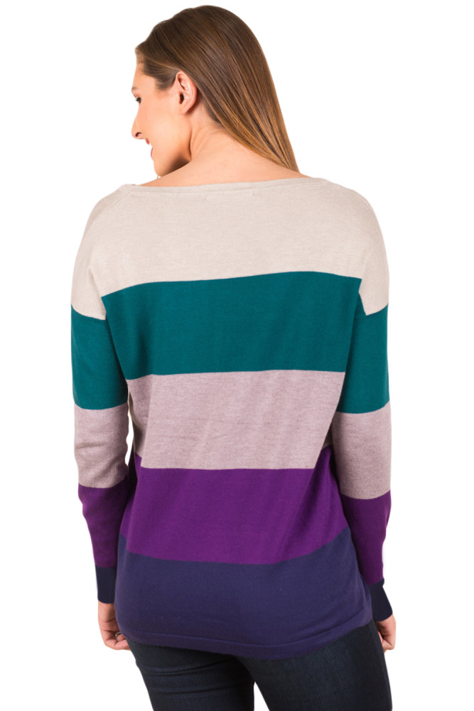 Green Purple Colorblock Pocket Pullover Tunic Top