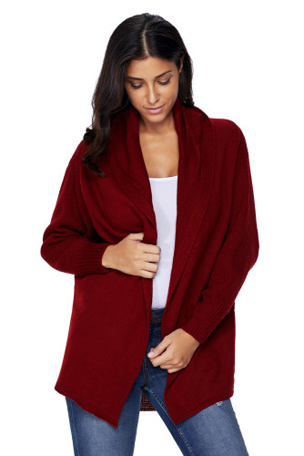 Burgundy Chunky Knit Open Front Dolman Cardigan