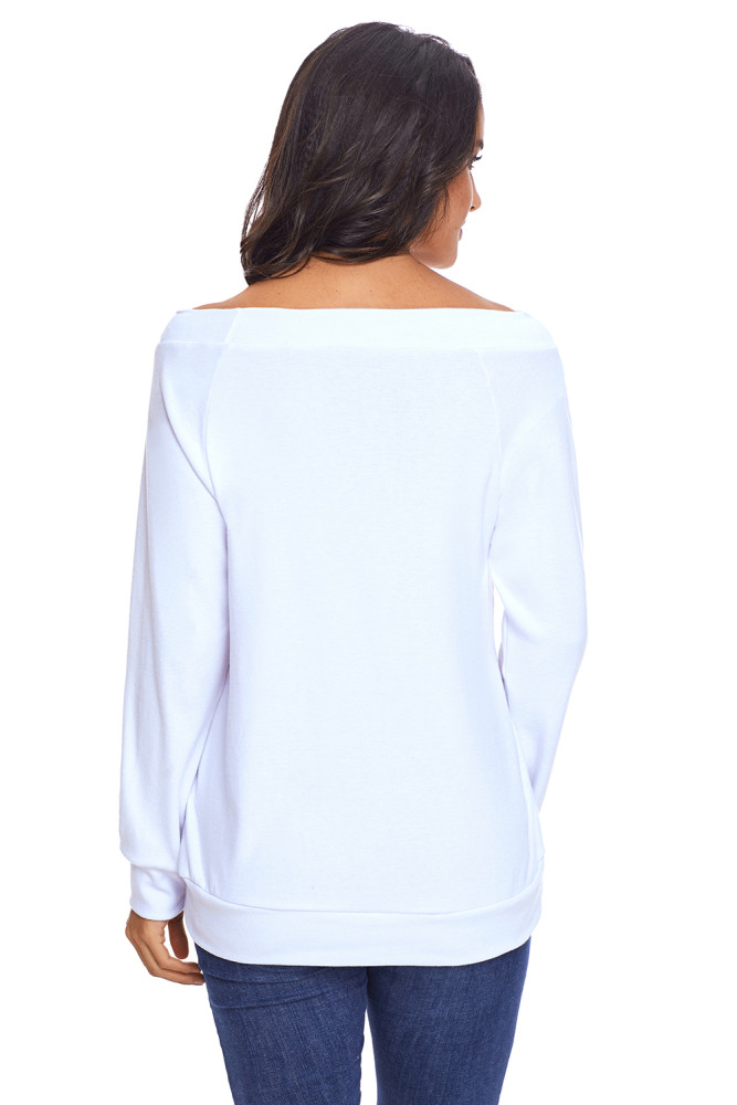 White Womens Off Shoulder Tunic Top