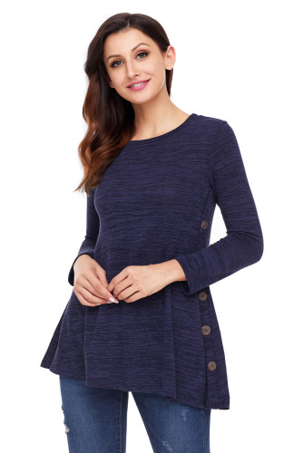 Navy Button Side Long Sleeve Swingy Tunic