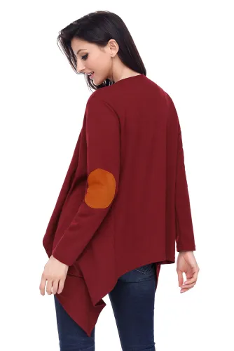 Purplish Red Elbow Patch Women Cardigan