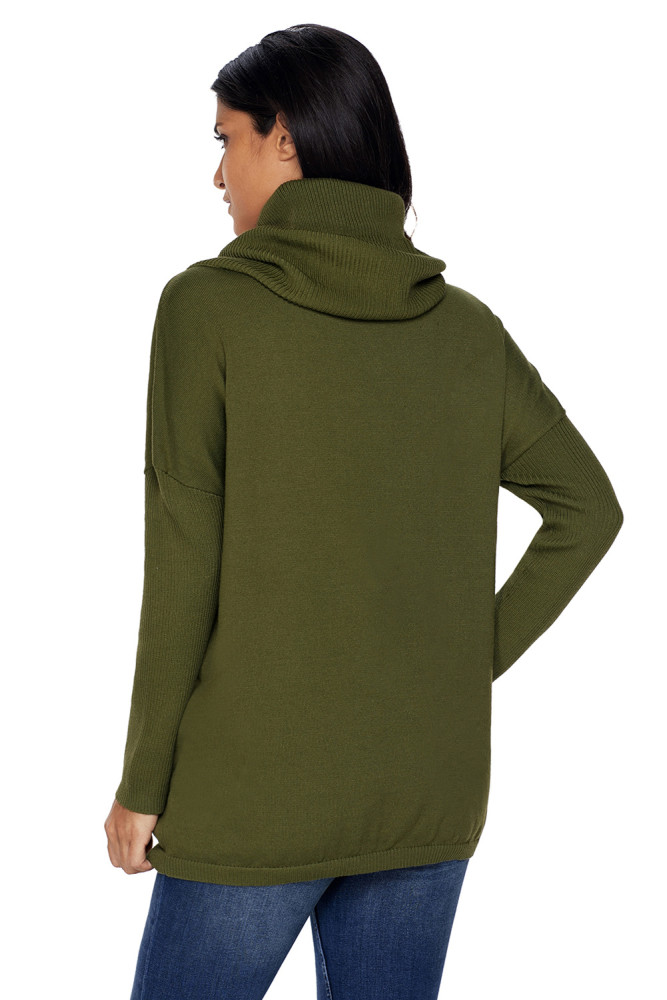 Green Cozy Cowl Neck Long Sleeve Sweater