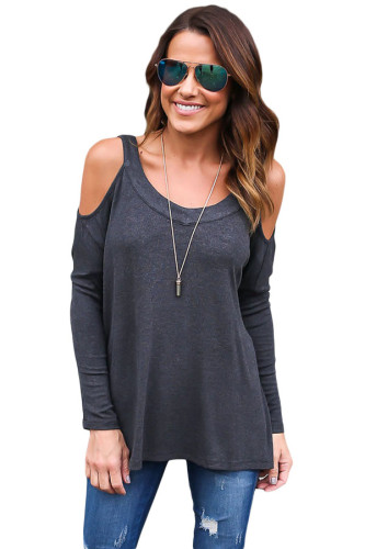 Black Long Sleeve Relaxed Fit Cold Shoulder Top