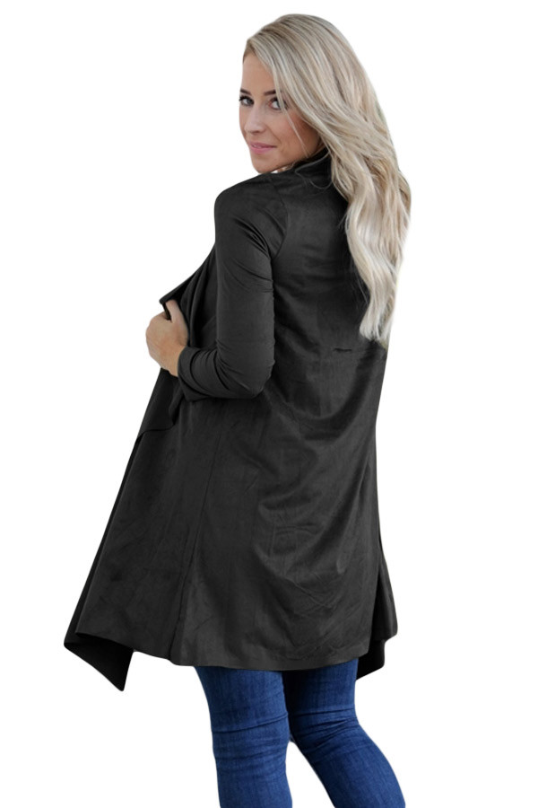 Black Faux Suede Open Cardigan