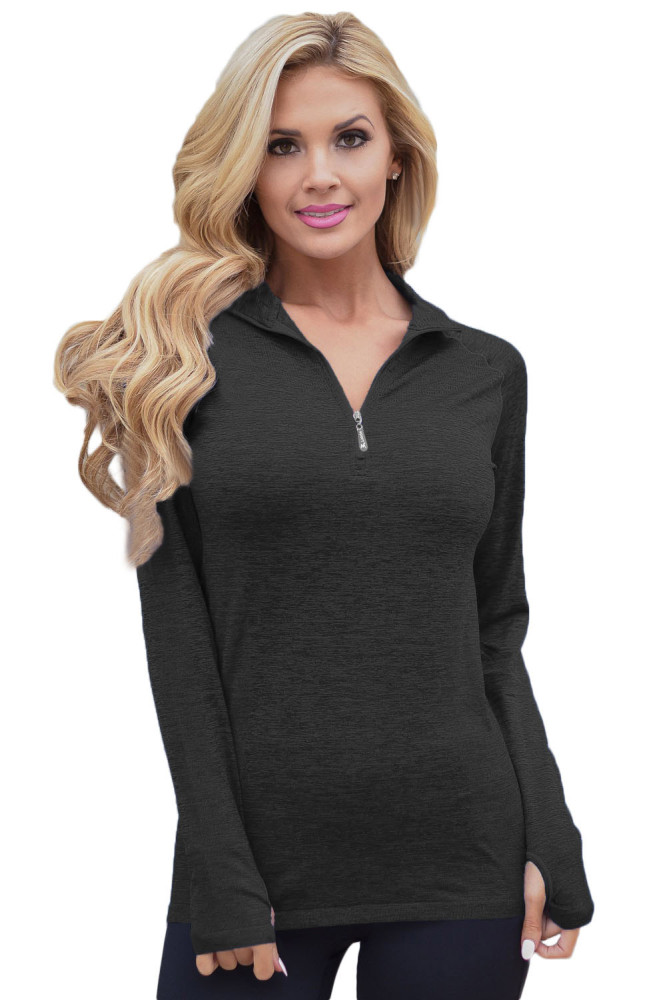 Black Zip up Long Sleeve Gym Yoga Top