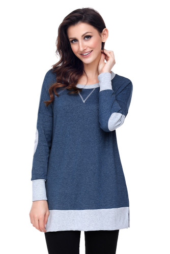 Navy Side Pocket Elbow Patch Colorblock Tunic