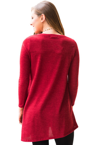 Red Button Side Long Sleeve Swingy Tunic