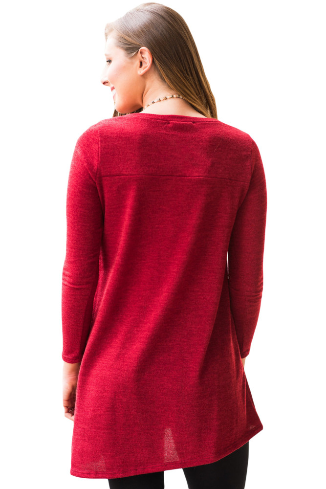 Red Button Side Long Sleeve Swingy Tunic