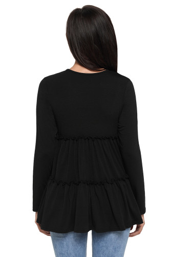 Black Long Sleeve Layered Babydoll Tunic