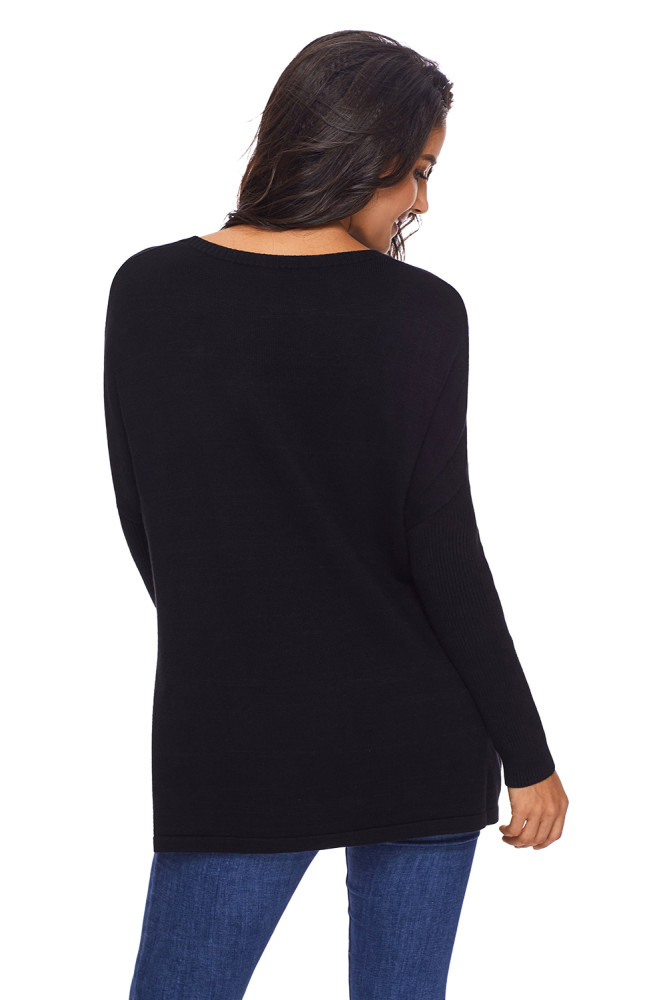 Black Oversize Fit Pocket Sweater Tunic