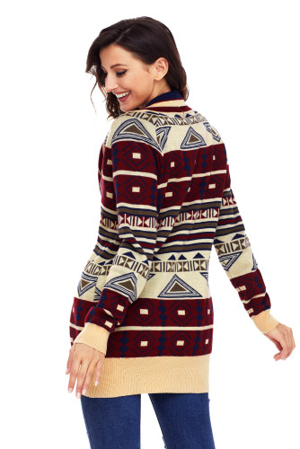 Khaki Aztec Print Cardigan