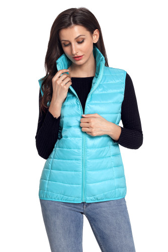 Turquoise Quilted Cotton Down Vest