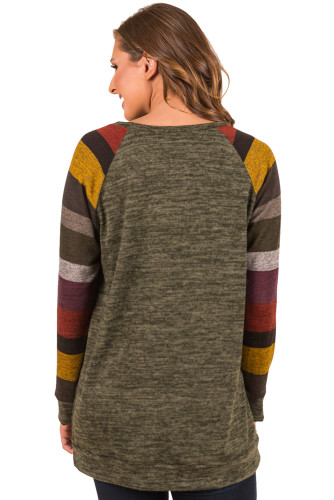 Multicolor Long Sleeve Heathered Green Sweatshirt