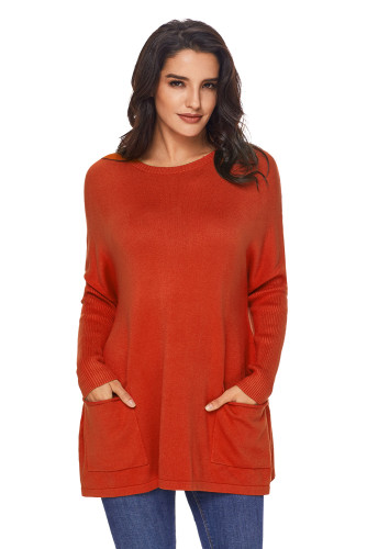 Orange Oversize Fit Pocket Sweater Tunic