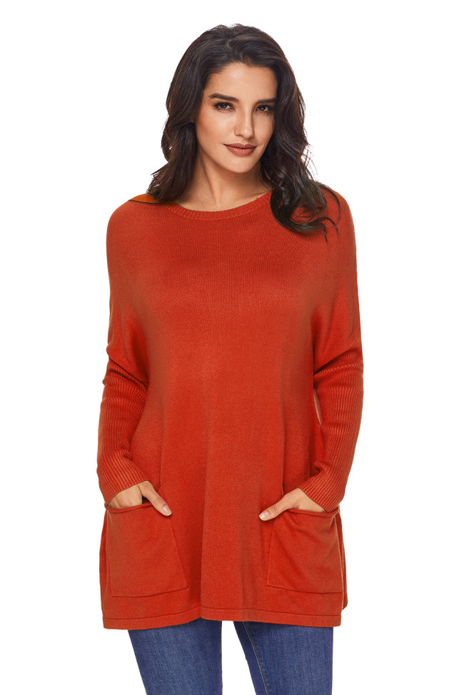 Orange Oversize Fit Pocket Sweater Tunic