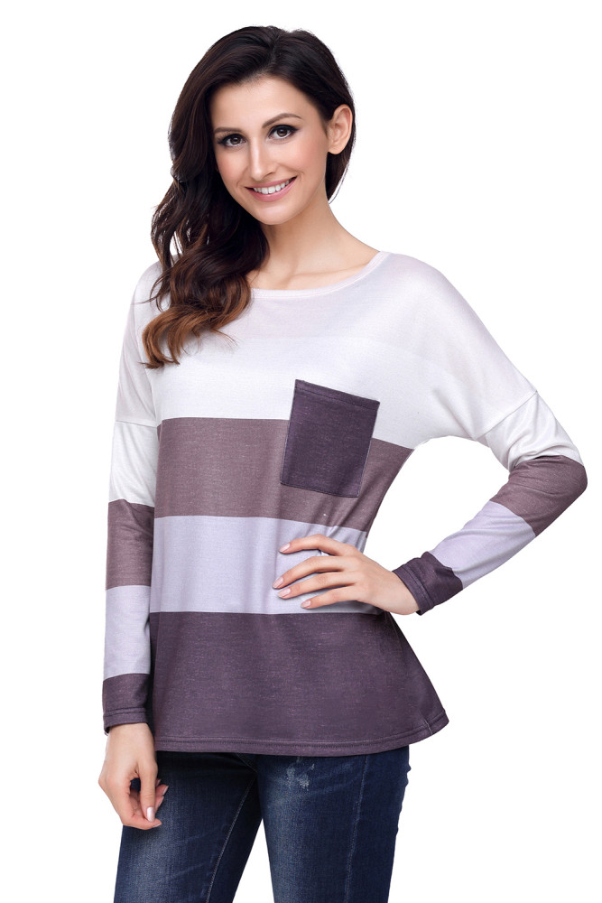 Coffee Tan Colorblock Pocket Pullover Tunic Top