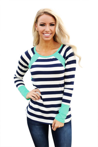 Mint Splice Accent Navy White Striped Long Sleeve Shirt