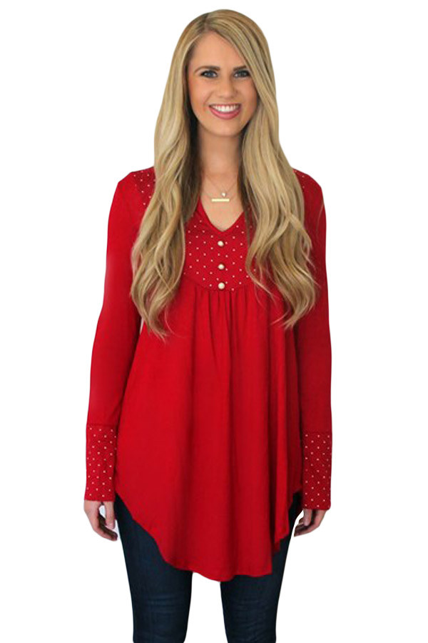 Red Polka Dot Peasant Tunic