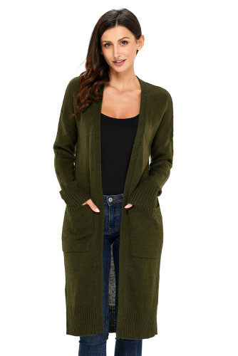Army Green Knit Long Sleeve Open Front Cardigan