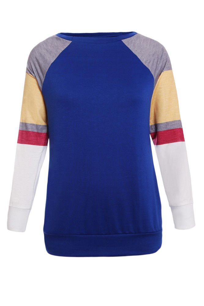 Multicolor Long Sleeve Royal Blue Sweatshirt
