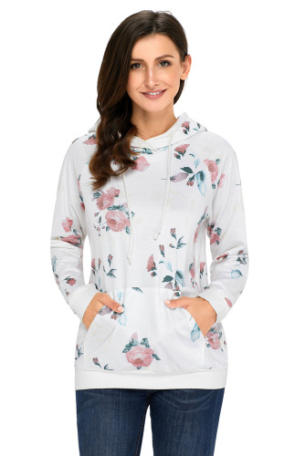 Ivory Casual Floral Printed Hoodie
