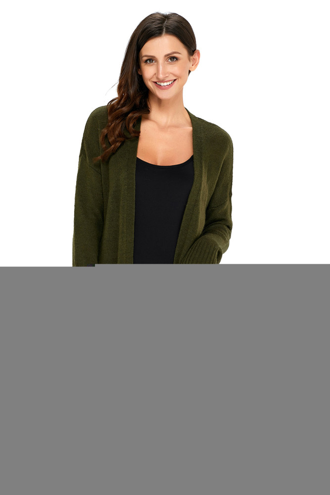 Army Green Knit Long Sleeve Open Front Cardigan