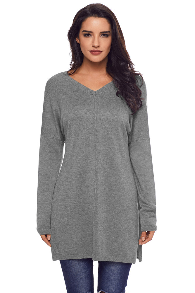 Gray Soft V Neck Sweater