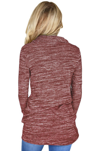 Heather Red Cozy Cowl Neck Drawstring Sweatshirt