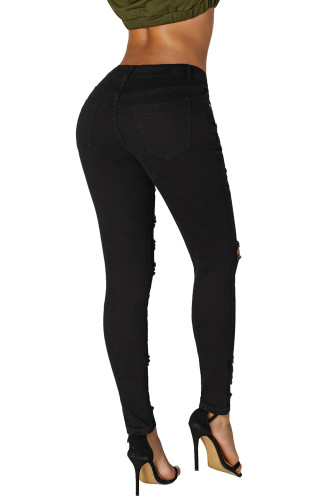 Black Denim Destroyed Ankle Length Skinny Jeans