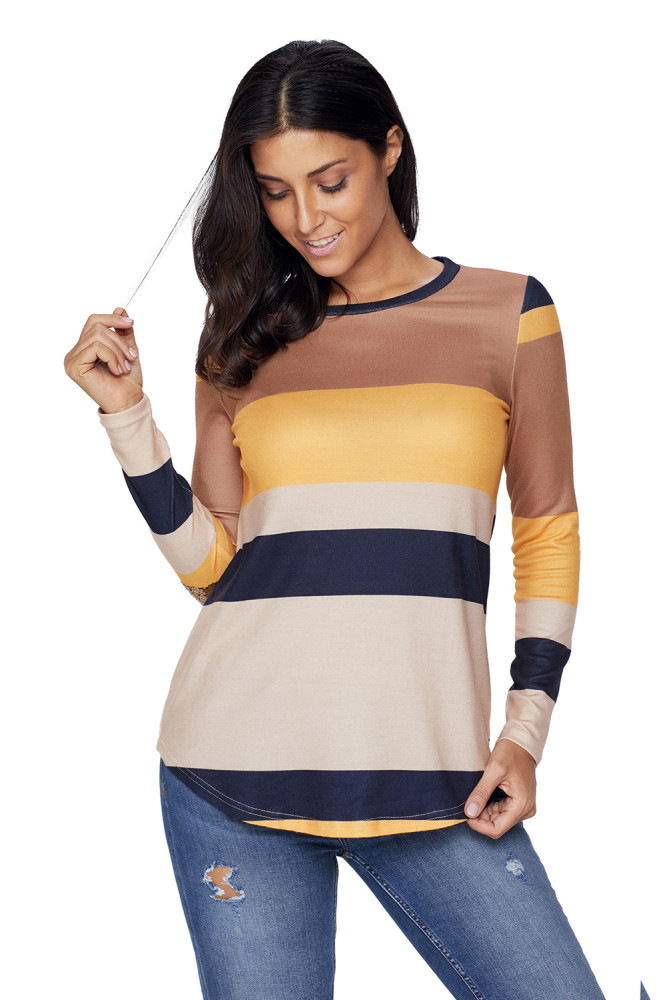 Mustard Color Block Top with Sequin Elbow Patches