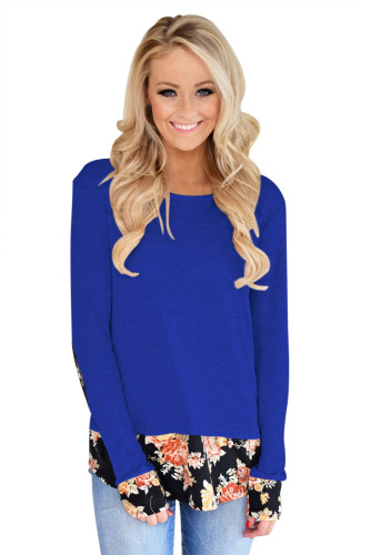 Dark Floral Patchwork Royal Blue Long Sleeve Shirt