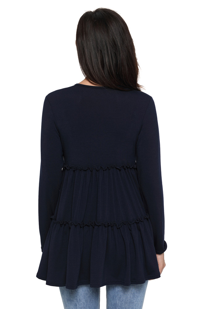 Navy Long Sleeve Layered Babydoll Tunic
