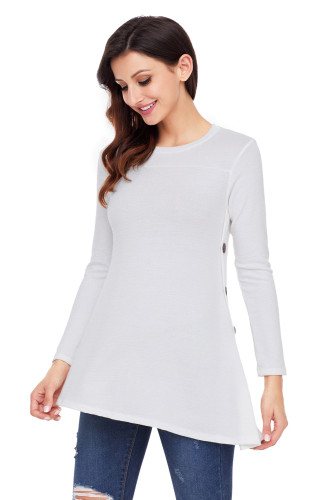 White Button Side Long Sleeve Swingy Tunic