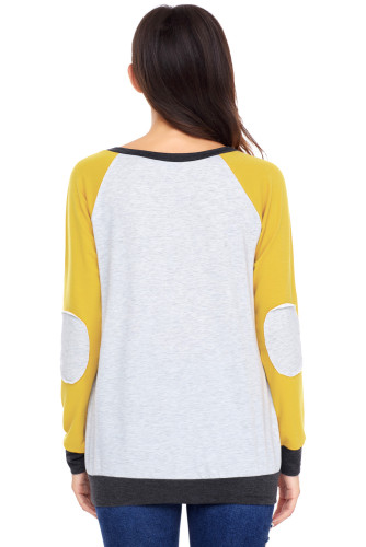 Yellow Raglan Sleeve Patch Elbow Sweatshirt Top