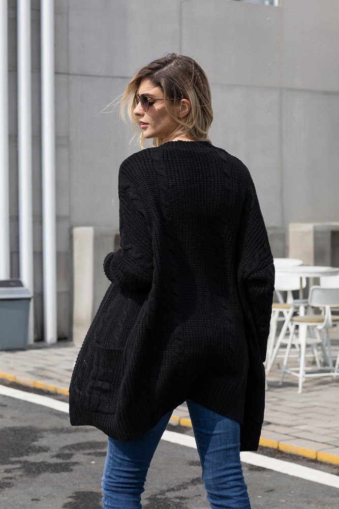 Black Knit Texture Long Cardigan