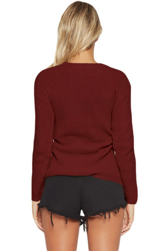 Purplish Red Corset Knit Sweater
